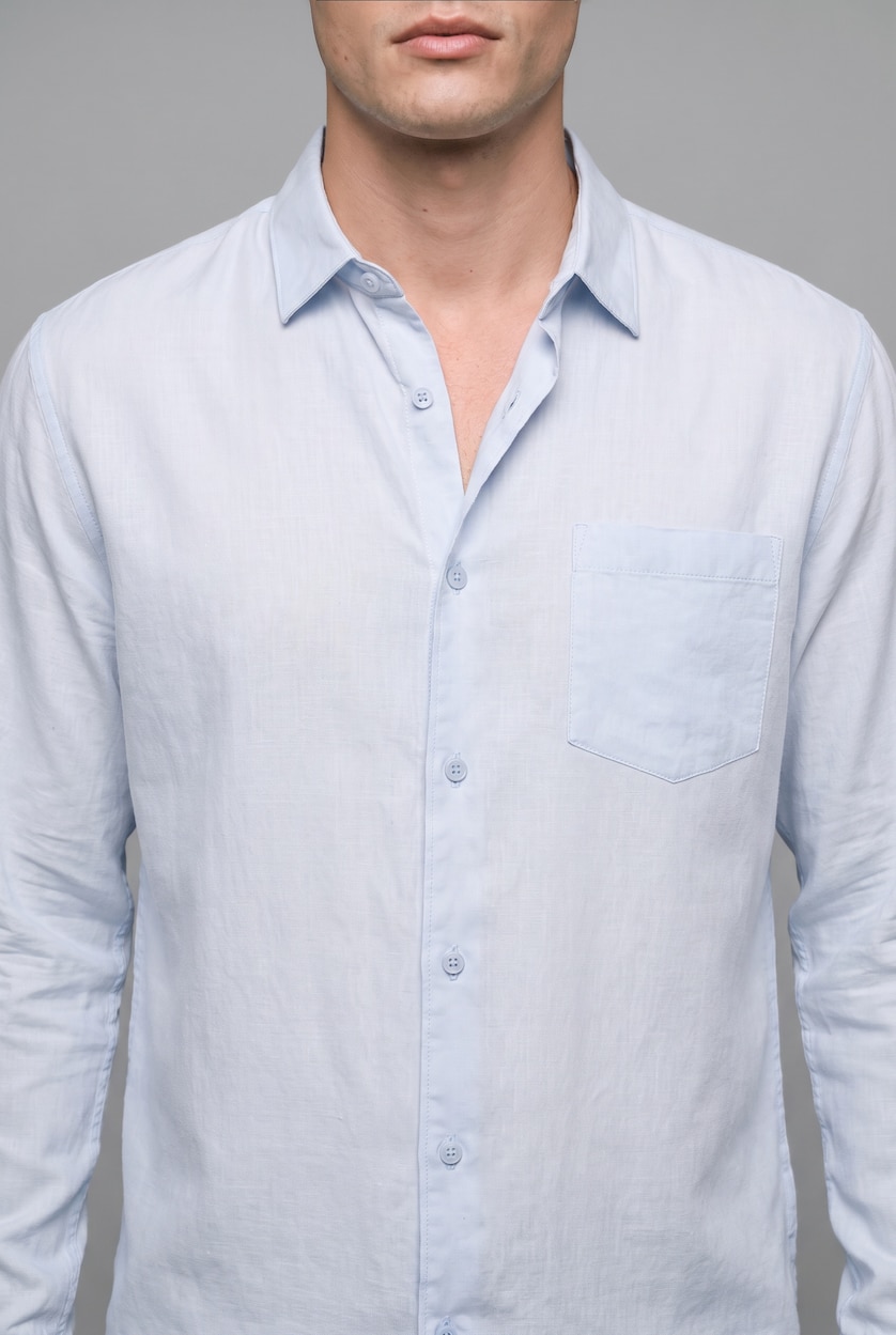 Men Light Blue Linen Long Sleeve Shirt