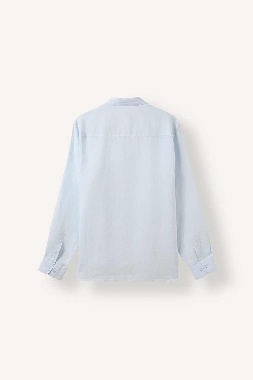 Men Light Blue Linen Long Sleeve Shirt
