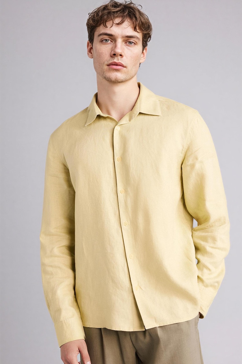 HOMME Beige Lin Chemises à manches longues