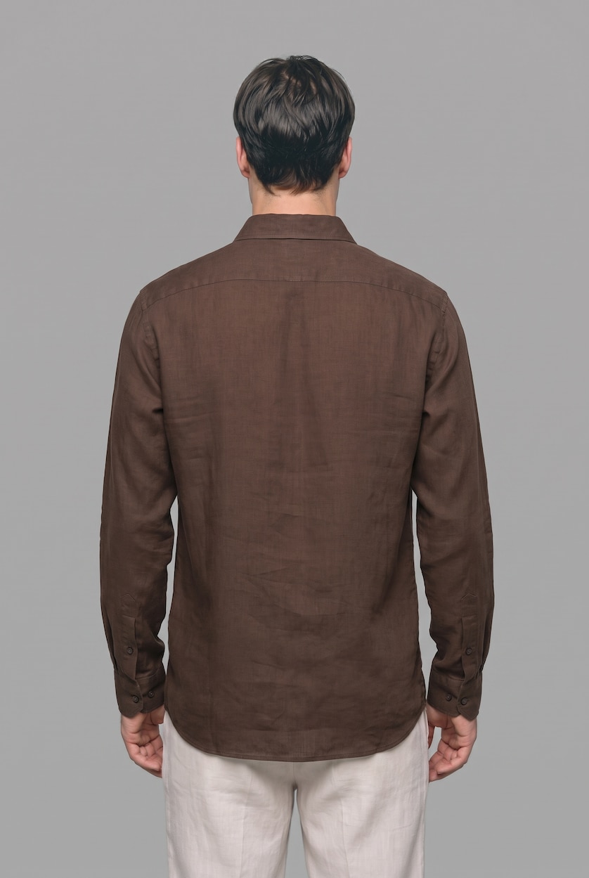 HOMME Marron Clair Lin Chemises à manches longues