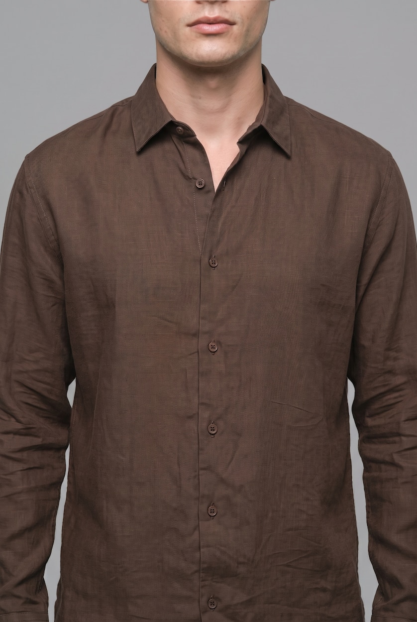 HOMME Marron Clair Lin Chemises à manches longues