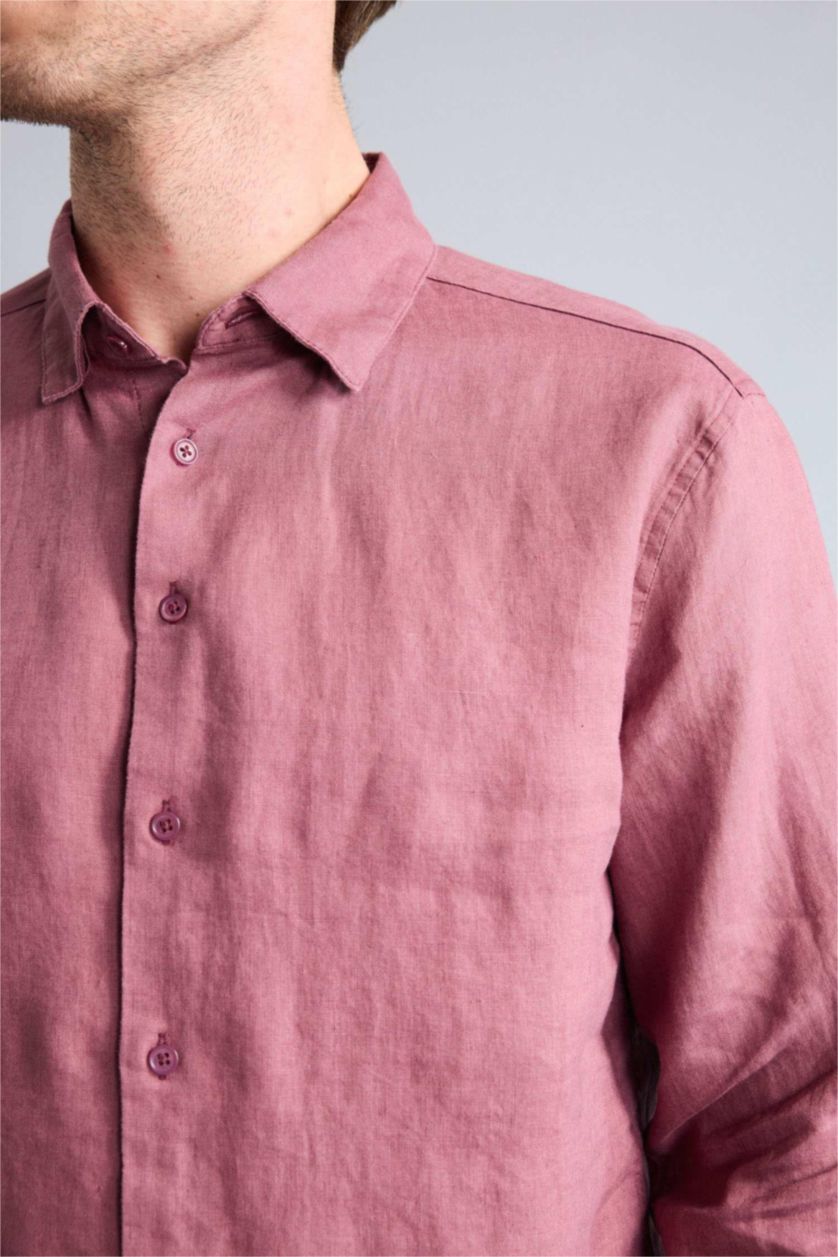 MAN LT.PLUM Linen Long Sleeve Shirt