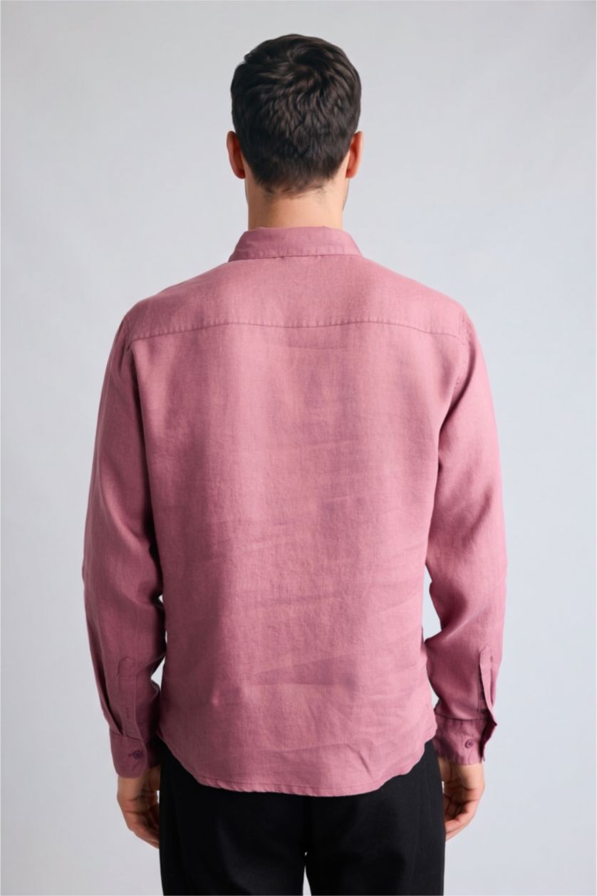 Men Açık Mor Linen Long Sleeve Shirt
