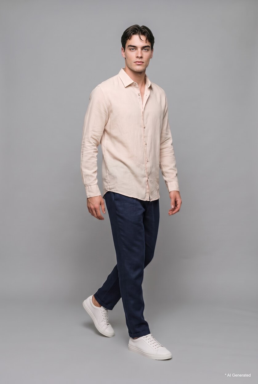 Man Ecru Linen Long Sleeve Shirt