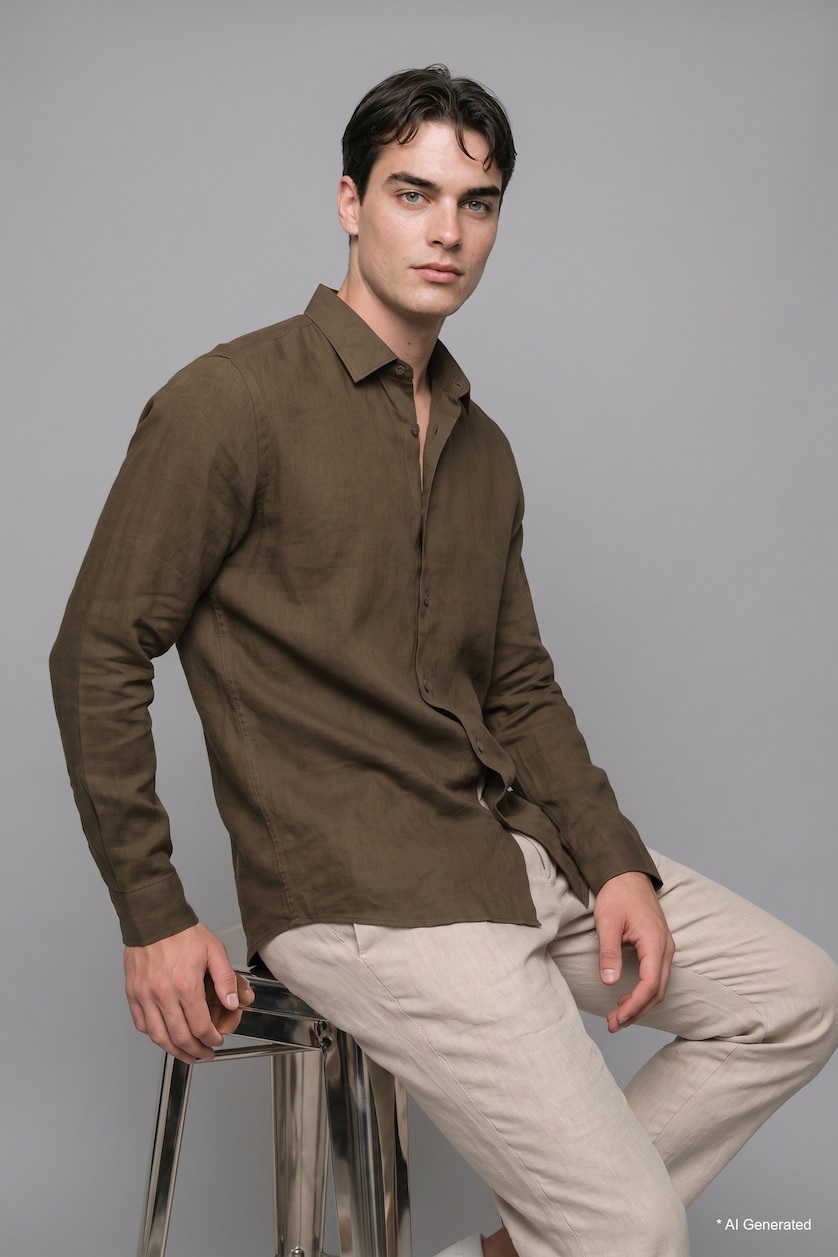 HOMME Kaki Lin Chemises à manches longues
