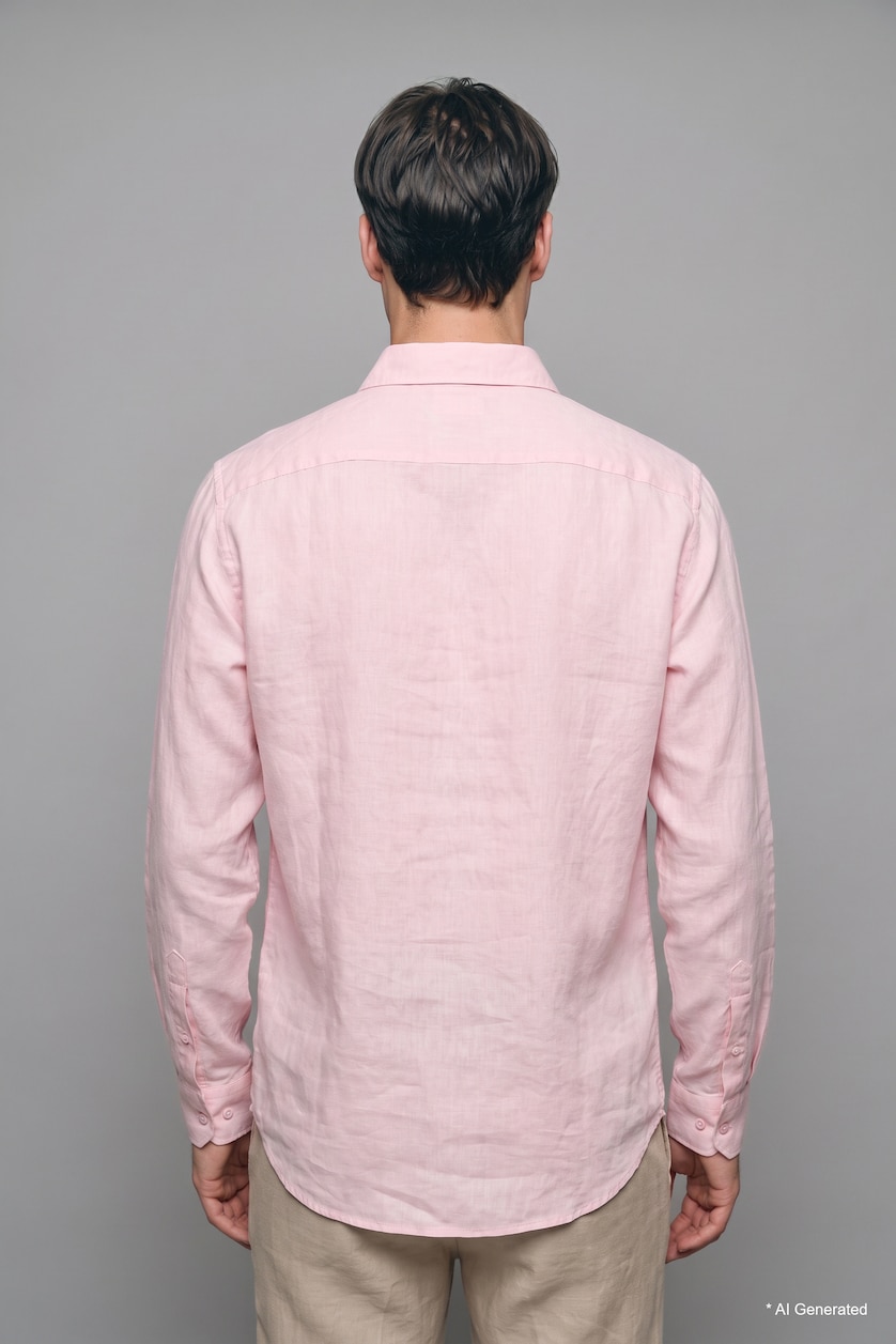 Men Pink Linen Long Sleeve Shirt