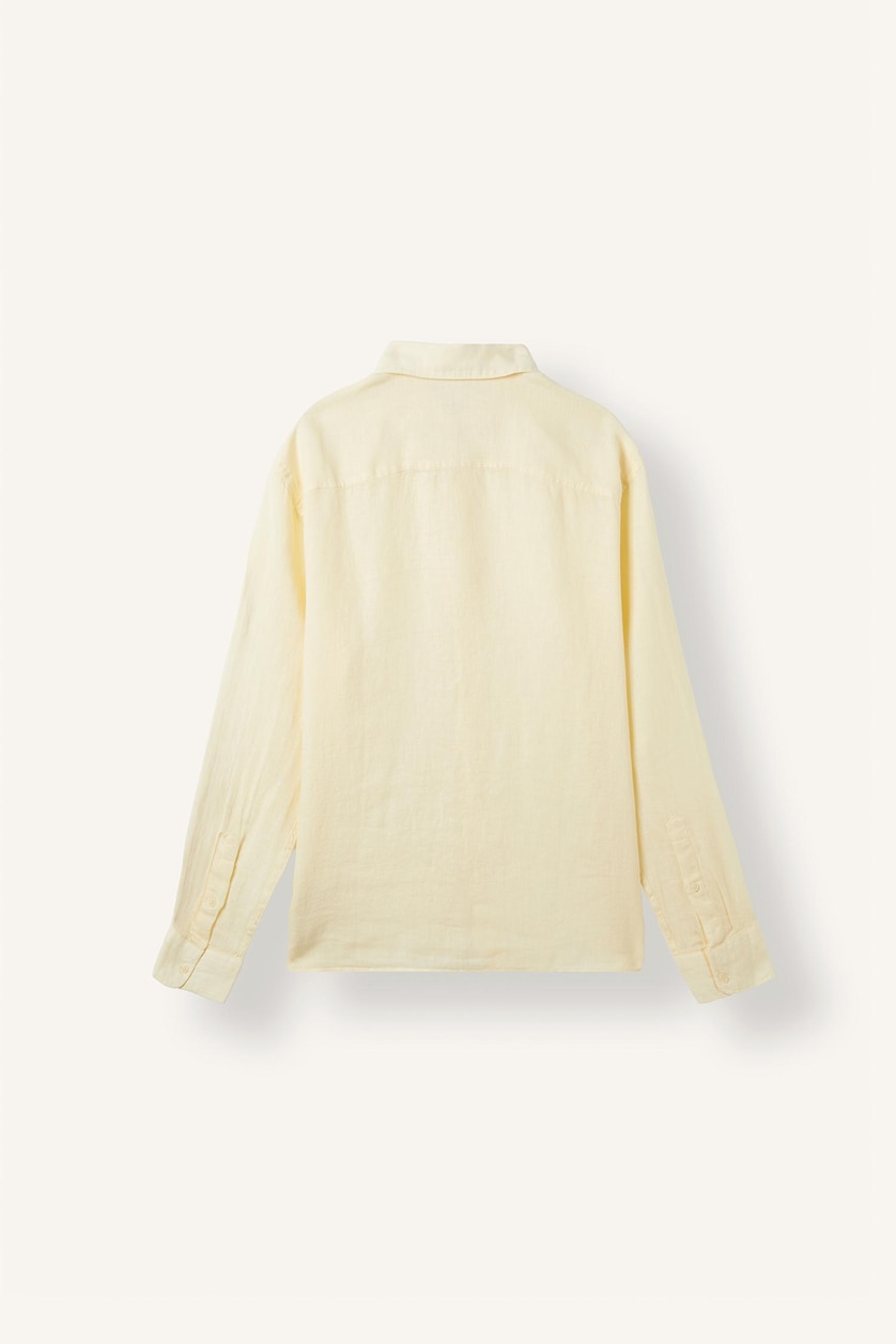 Men Light Yellow Linen Long Sleeve Shirt