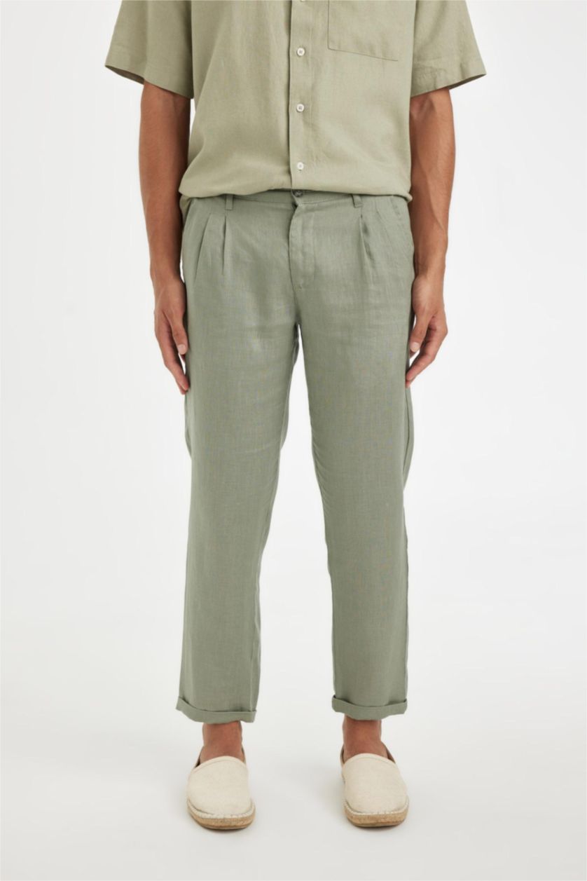 Men Khaki Crop Trousers