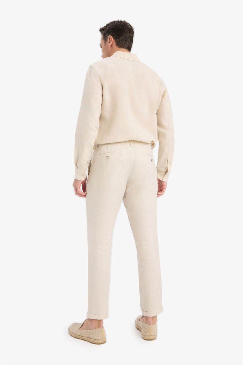 رجالي بيج بنطلون كتان صيفي كروب بساق مزدوج