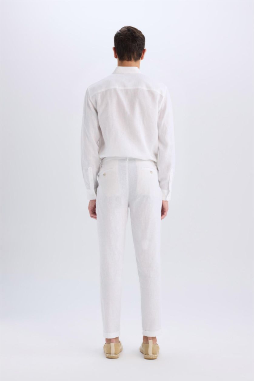 رجالي اوف وايت بنطلون كتان صيفي كروب بساق مزدوج