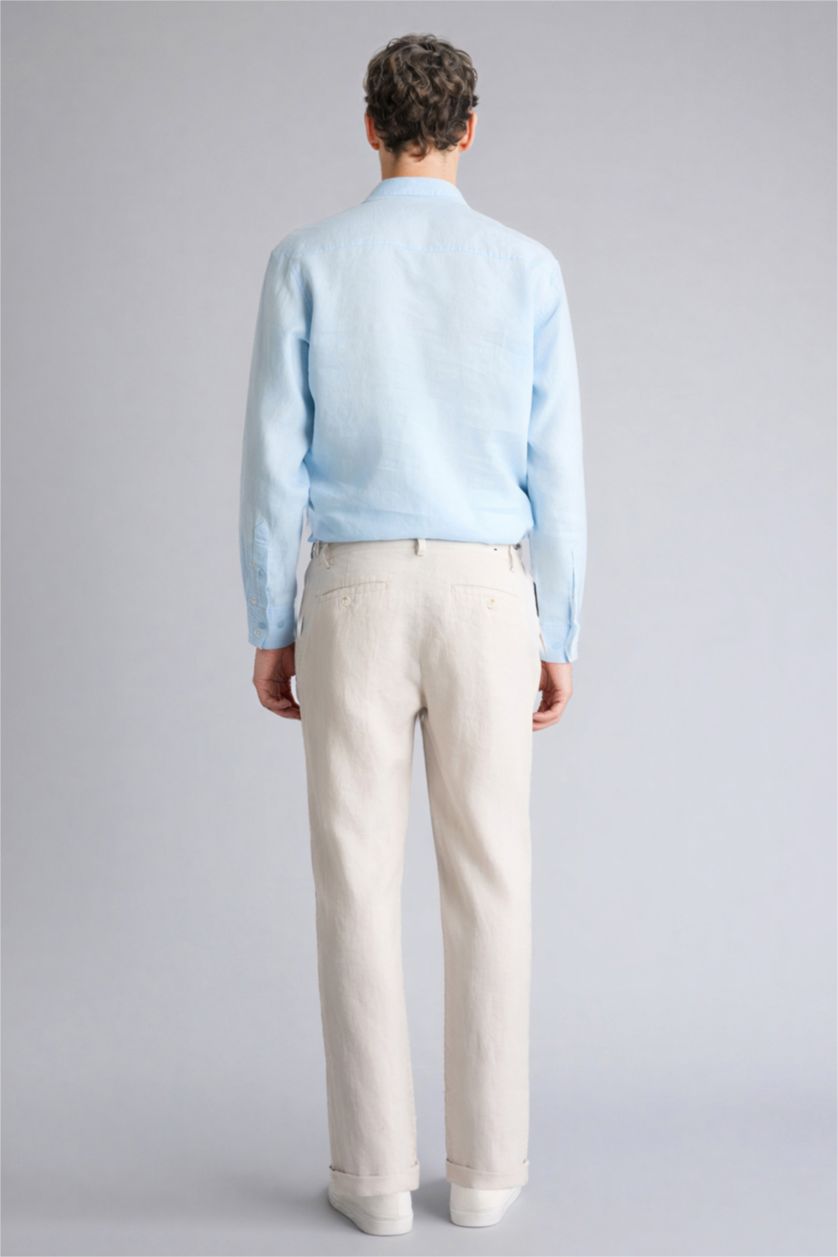 رجال بيج بنطرون صيفي كتان كروب بحافة مزدوجة