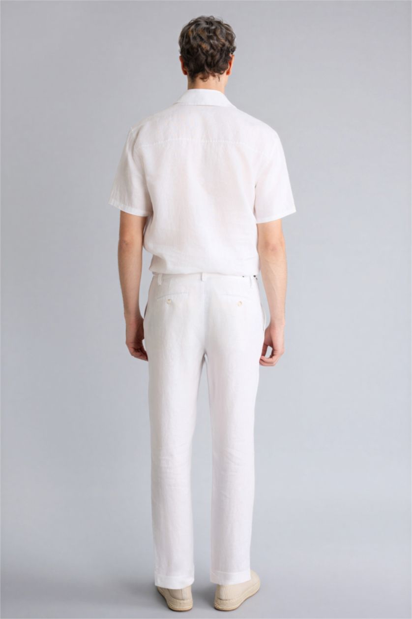 HOMME Blanc Pantalon 100% lin Coupe droite