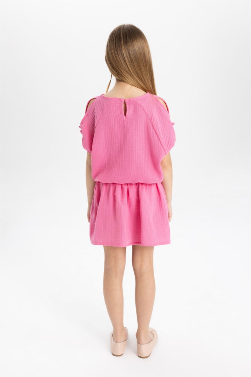 Kız Çocuk - Genç Kız Pembe 2'li Takım Bisiklet Yaka Kısa Kollu Tişört Etek Kız Çocuk