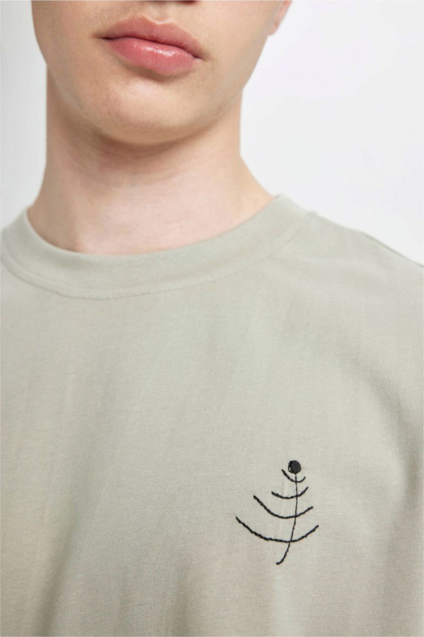 رجالي أخضر فاتح تيشيرت نص كم جيرسي قصة مريحة برقبة مستديرة