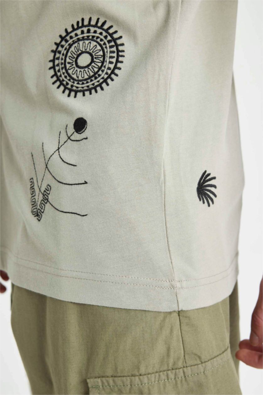 رجالي أخضر فاتح تيشيرت نص كم جيرسي قصة مريحة برقبة مستديرة