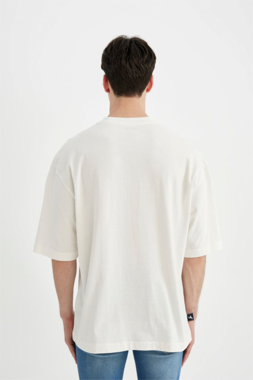 رجال بيج فاتح تيشيرت نص ردن قصة فضفاضة بياخة مستديرة