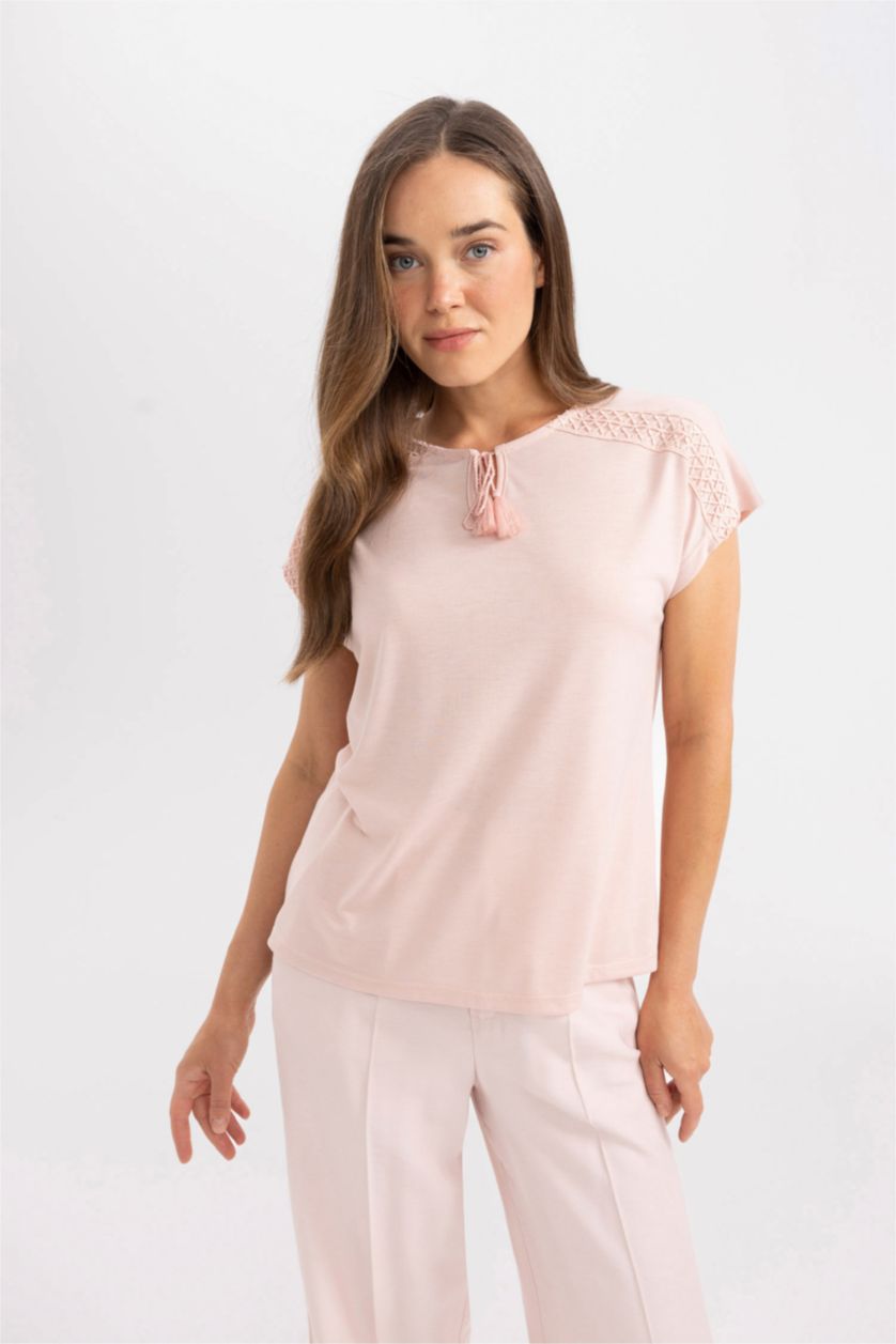 FEMME Rose T-Shirt à Manches Courtes Col Ras Du Cou