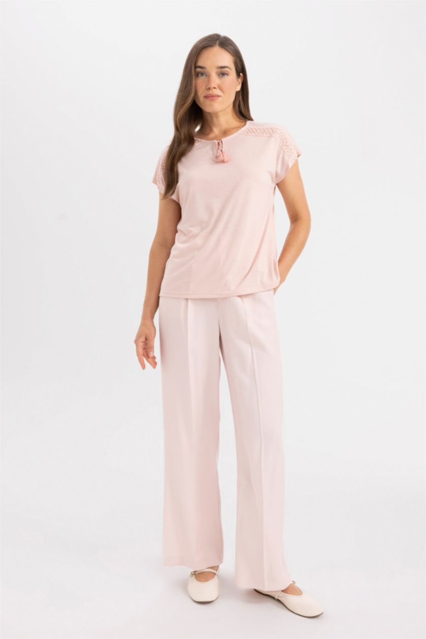 FEMME Rose T-Shirt à Manches Courtes Col Ras Du Cou