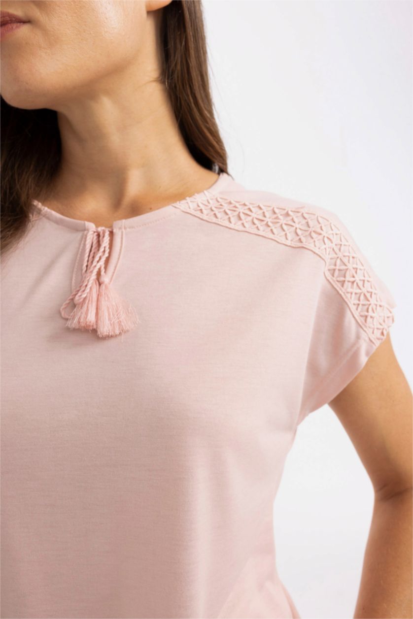 FEMME Rose T-Shirt à Manches Courtes Col Ras Du Cou