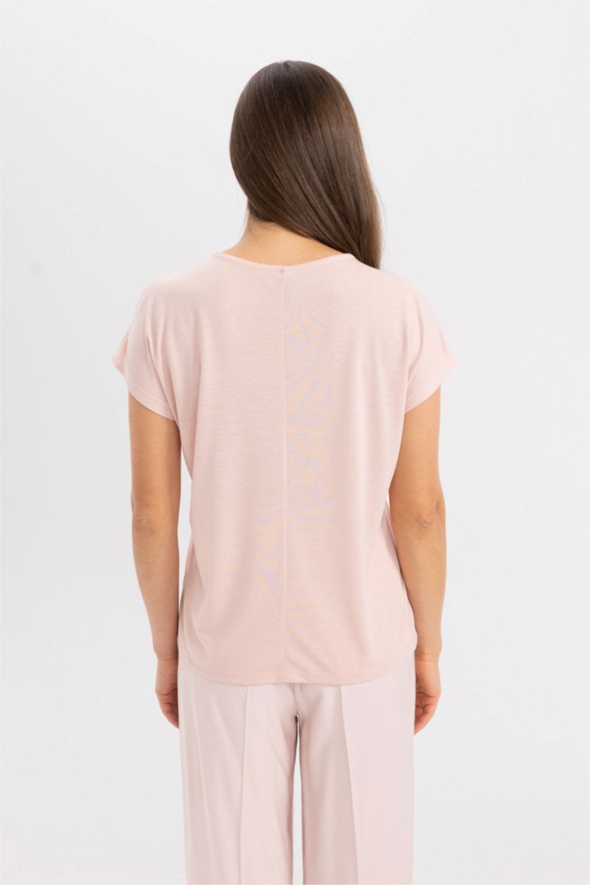 FEMME Rose T-Shirt à Manches Courtes Col Ras Du Cou