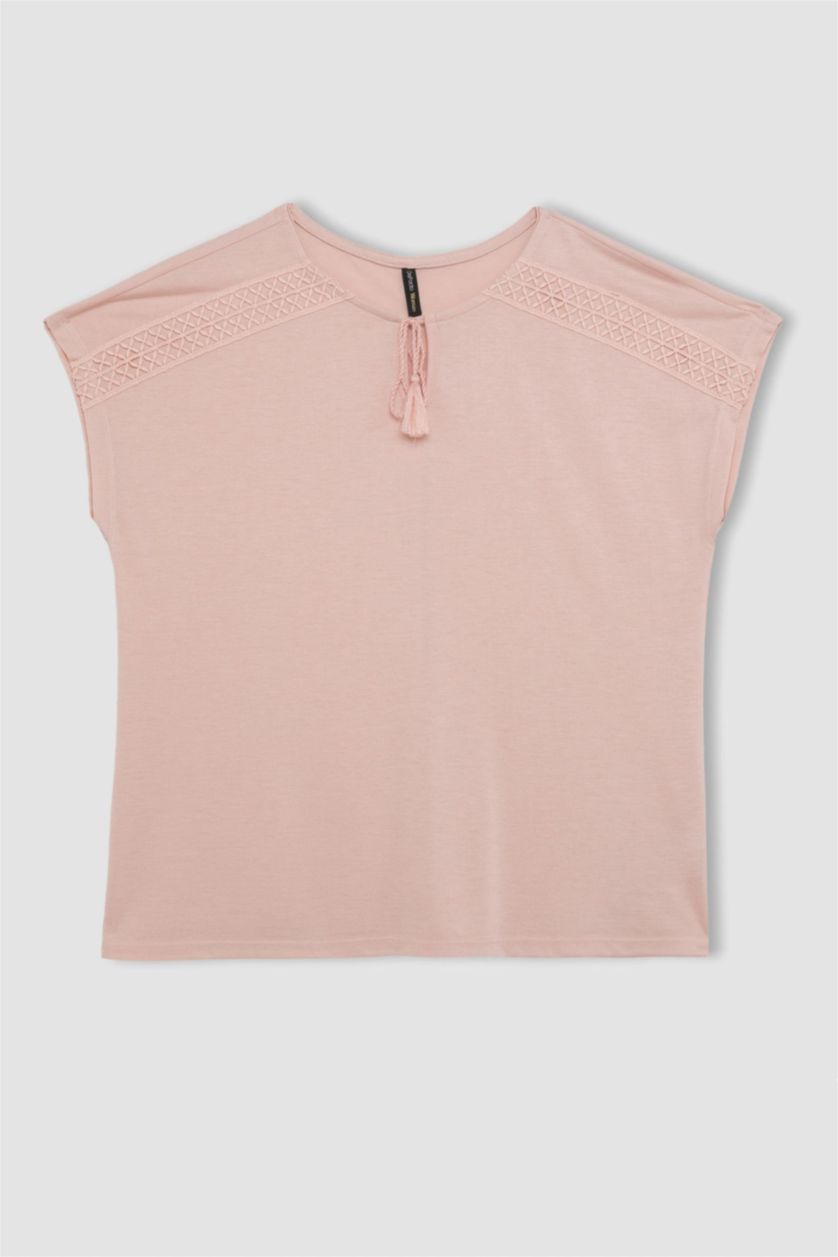 FEMME Rose T-Shirt à Manches Courtes Col Ras Du Cou