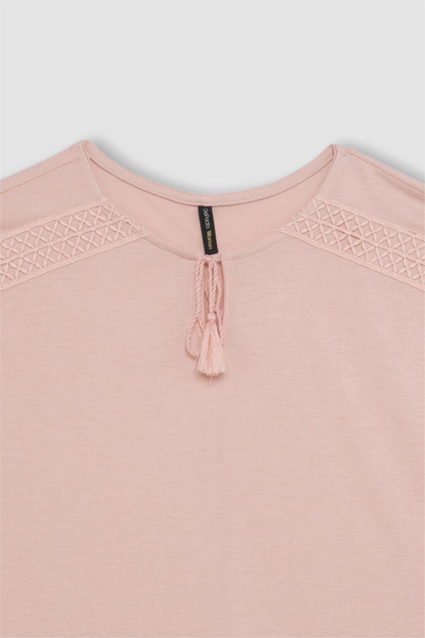 FEMME Rose T-Shirt à Manches Courtes Col Ras Du Cou