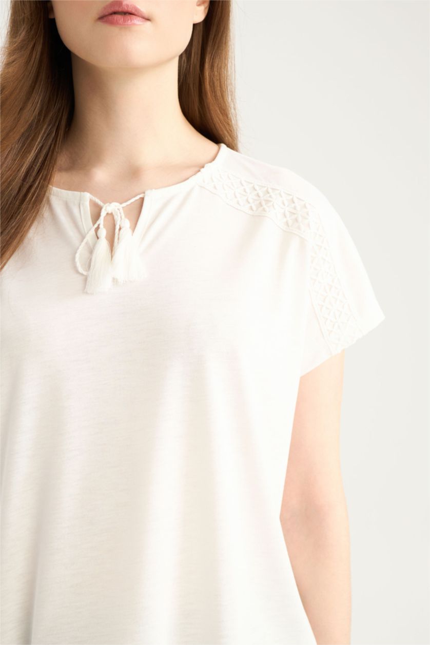 Әйелдерге экру Traditional дөңгелек жаға Қысқа жеңді футболка