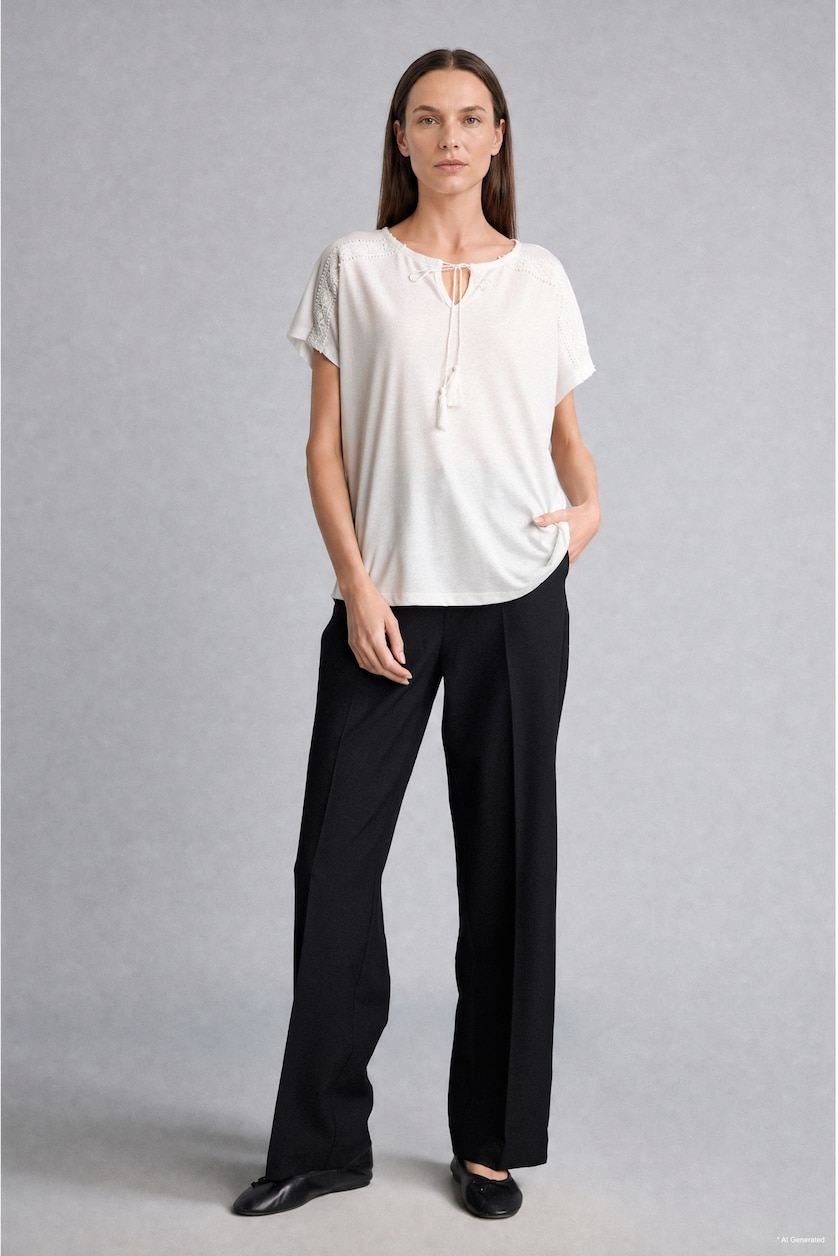 Women Ecru Crew Neck Short Sleeve T-Shirt