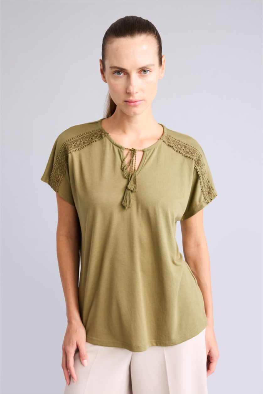 Women Khaki Short Sleeve T-Shirt
