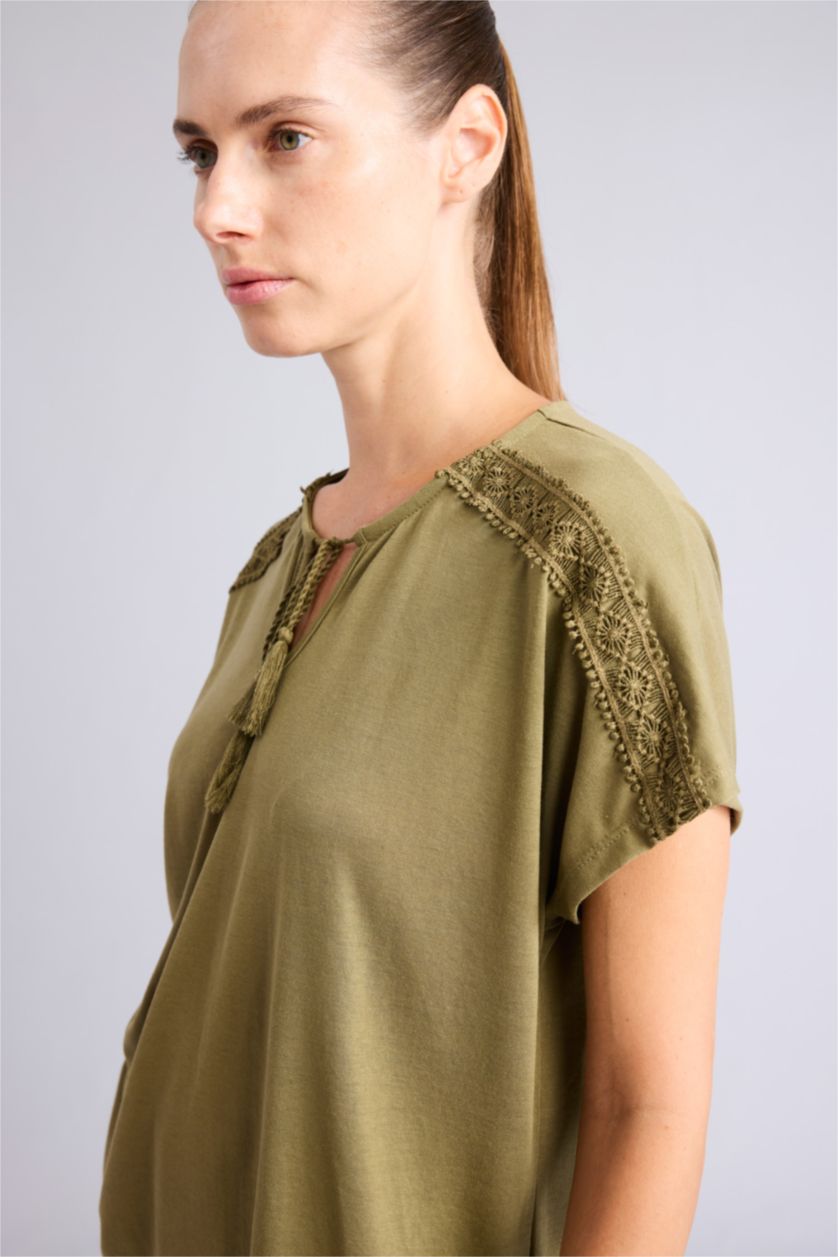 Women Khaki Short Sleeve T-Shirt