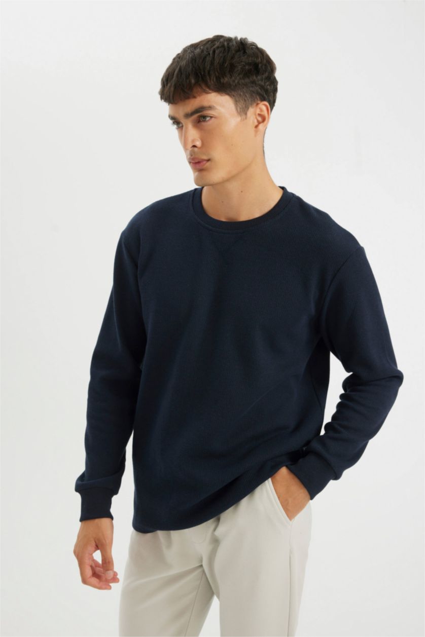 Мужчины Синий меланж Футболка стандартного кроя с круглым вырезом