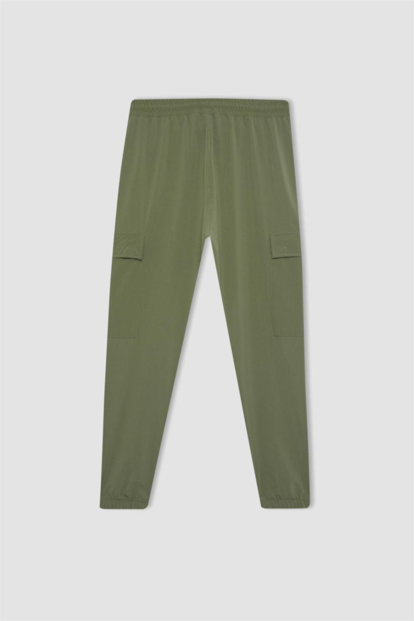 Erkek Açık Haki Sporcu Jogger Eşofman Altı Standart Fit Dokuma Kargo Cepli Lastikli Paça