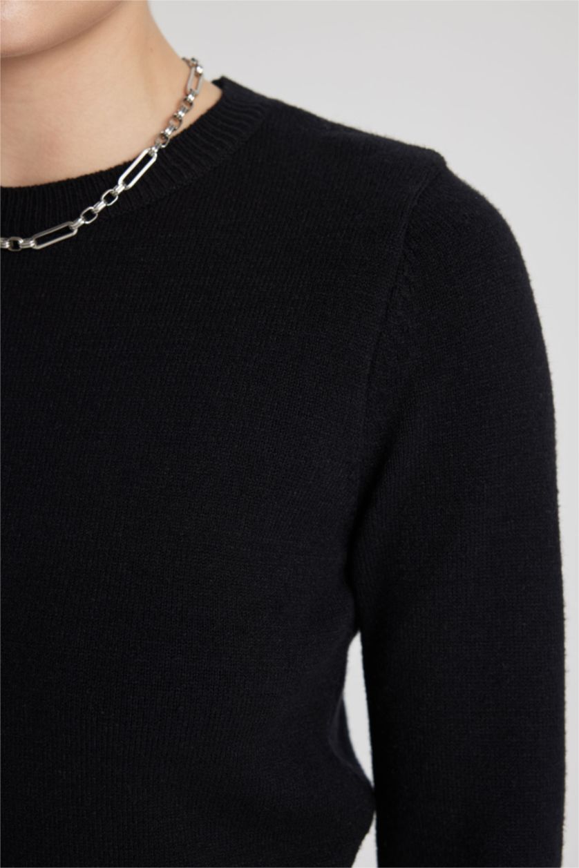 Woman Black Regular Fit Crew Neck Pullover
