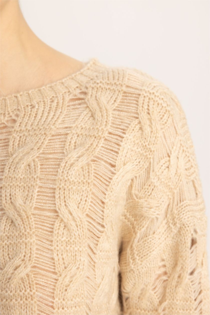 حريمي فيزوني داكن بلوفر تريكو قصة مريحة بياقة مستديرة