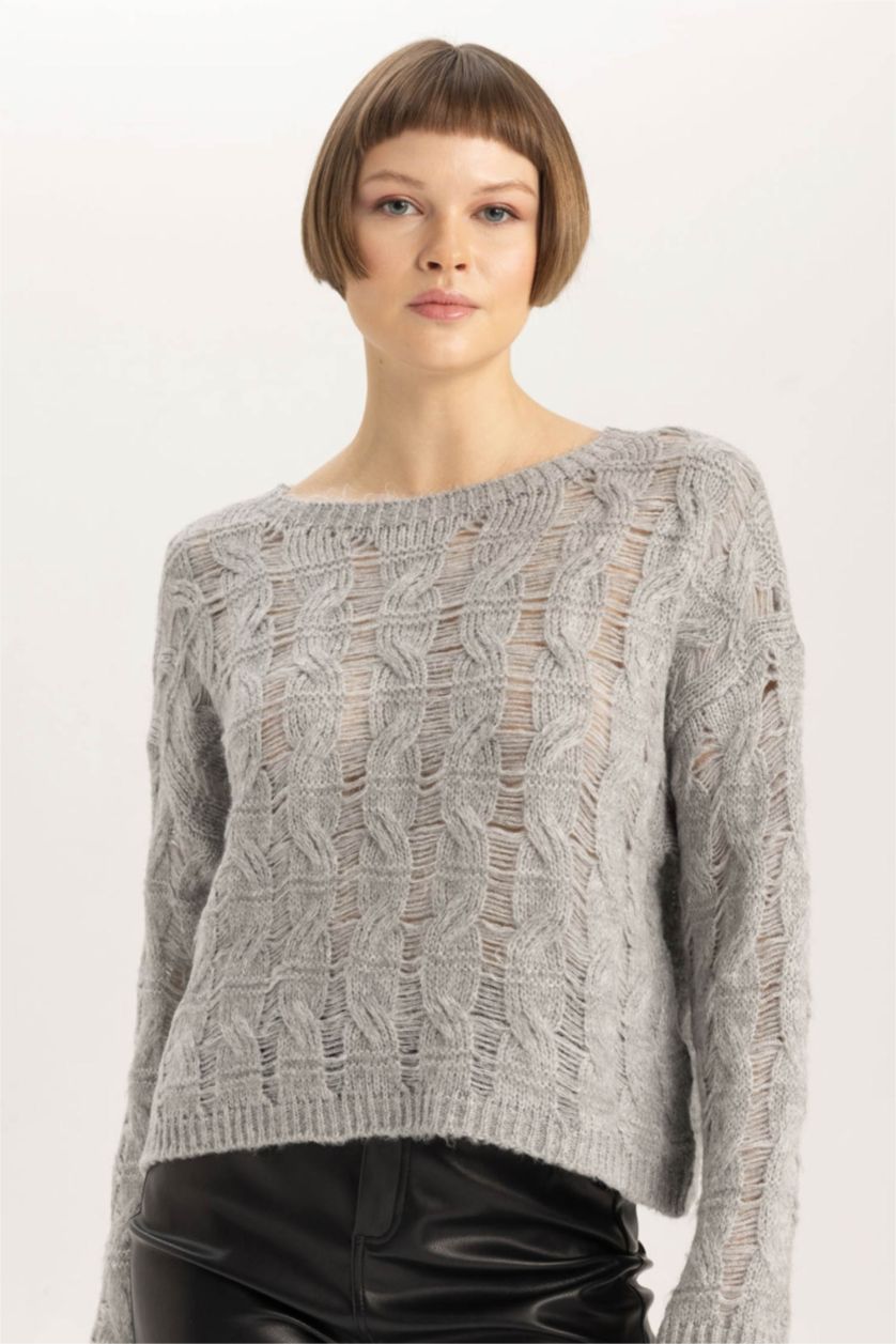WOMAN Grey Relax Fit Crew Neck Knitted Pullover