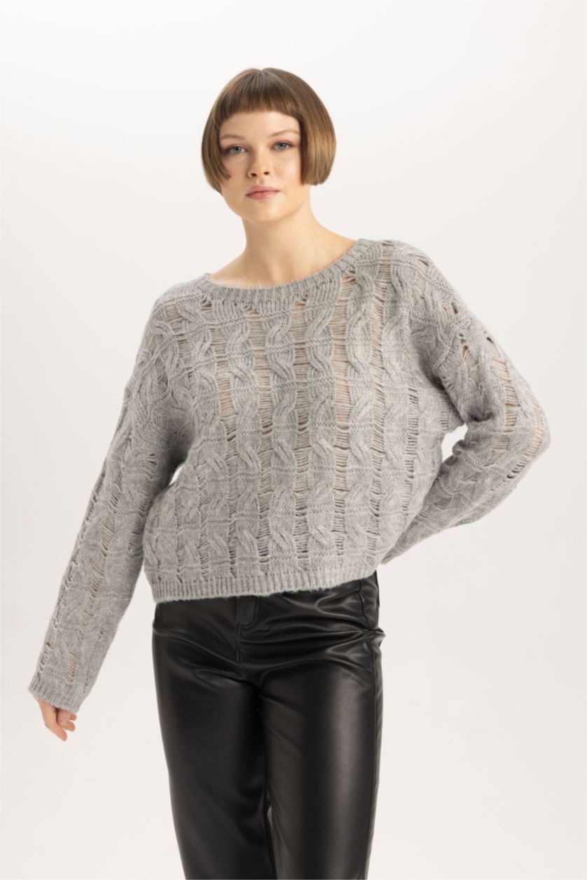 WOMAN Grey Relax Fit Crew Neck Knitted Pullover