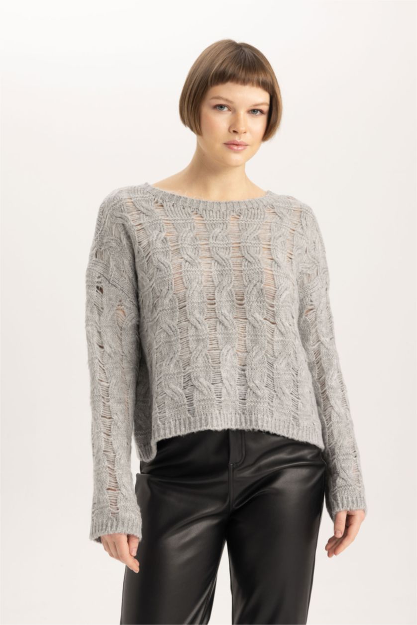 WOMAN Grey Relax Fit Crew Neck Knitted Pullover
