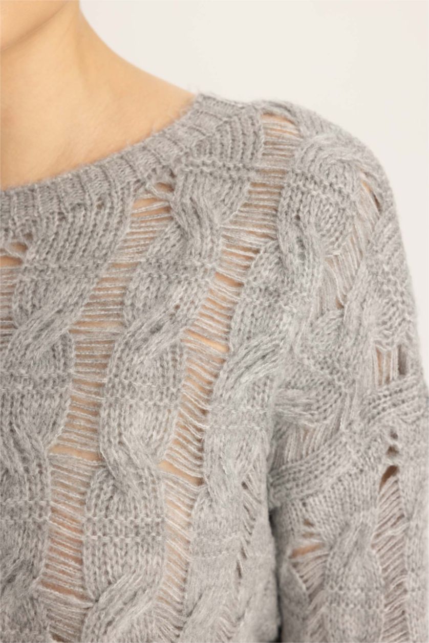 WOMAN Grey Relax Fit Crew Neck Knitted Pullover