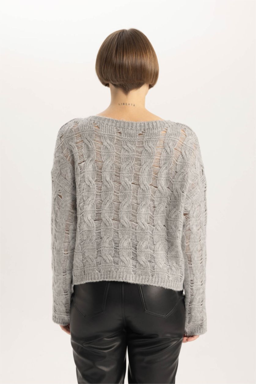 WOMAN Grey Relax Fit Crew Neck Knitted Pullover