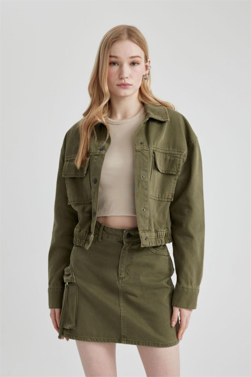 Kadın Haki Oversize Geniş Kalıp Uzun Kollu Gömlek