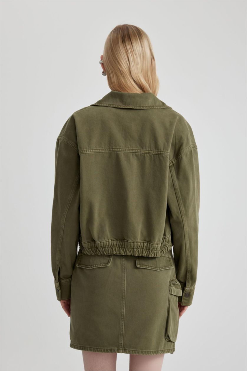 Kadın Haki Oversize Geniş Kalıp Uzun Kollu Gömlek