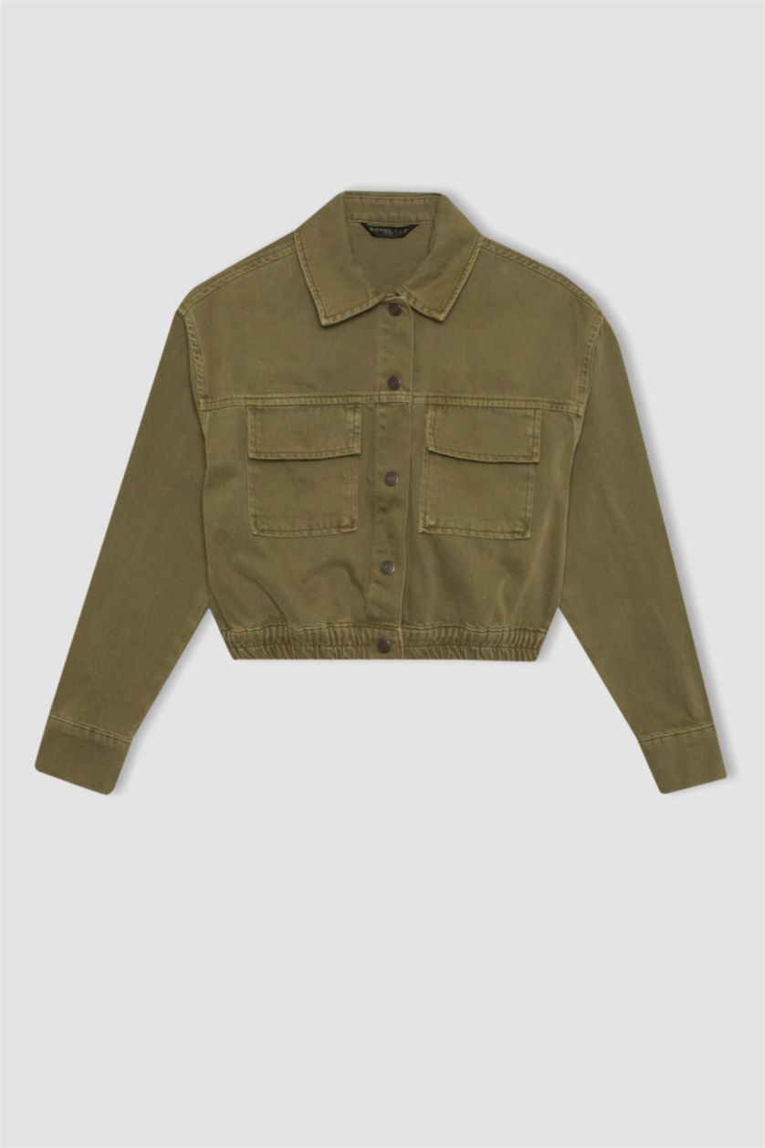 Kadın Haki Oversize Geniş Kalıp Uzun Kollu Gömlek