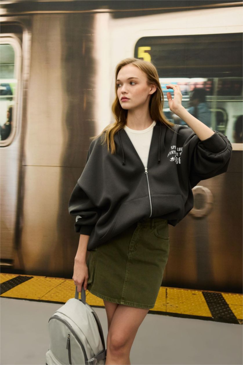 Kadın Haki Kargo Fit Gabardin Mini Etek