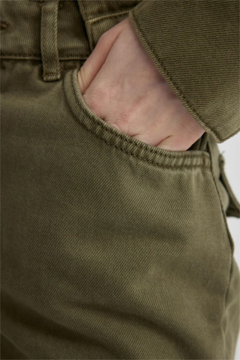 Kadın Haki Kargo Fit Gabardin Mini Etek