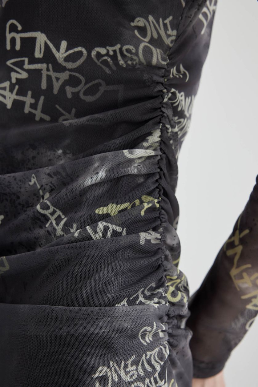 Woman Grey Bodycon Tulle Maxi Dress