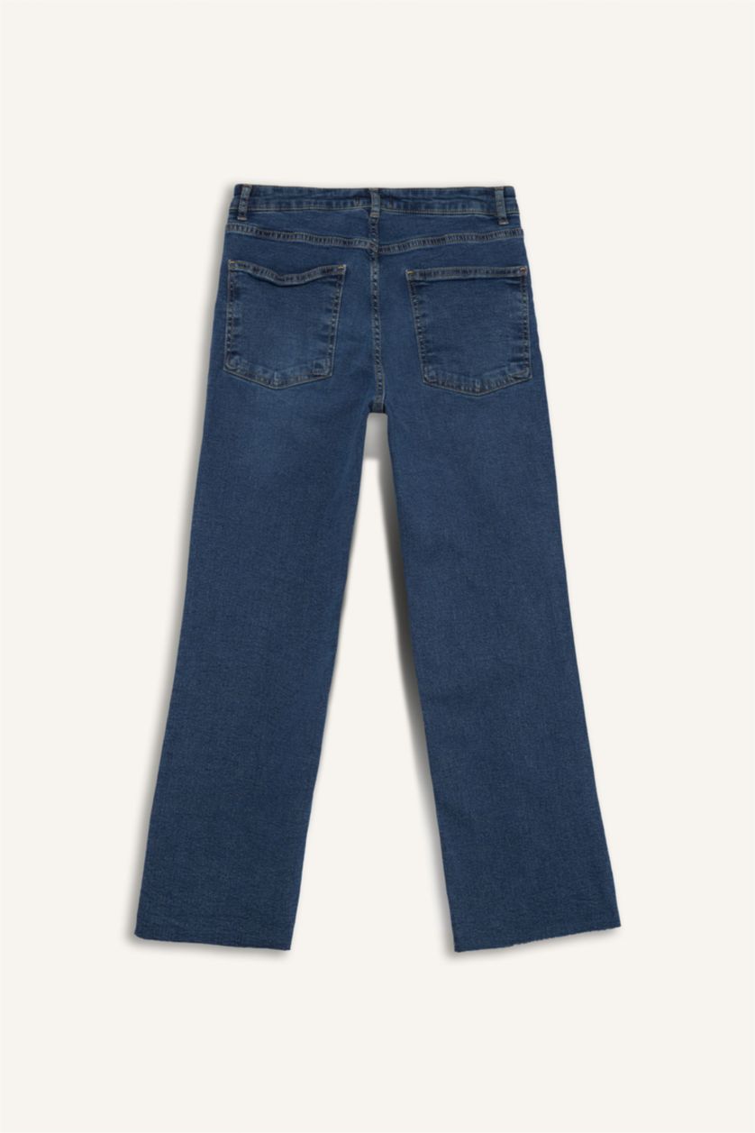 FEMME BLEU Clair Pantalon Jean à Taille Normale à Jambe Évasée et longueur cheville