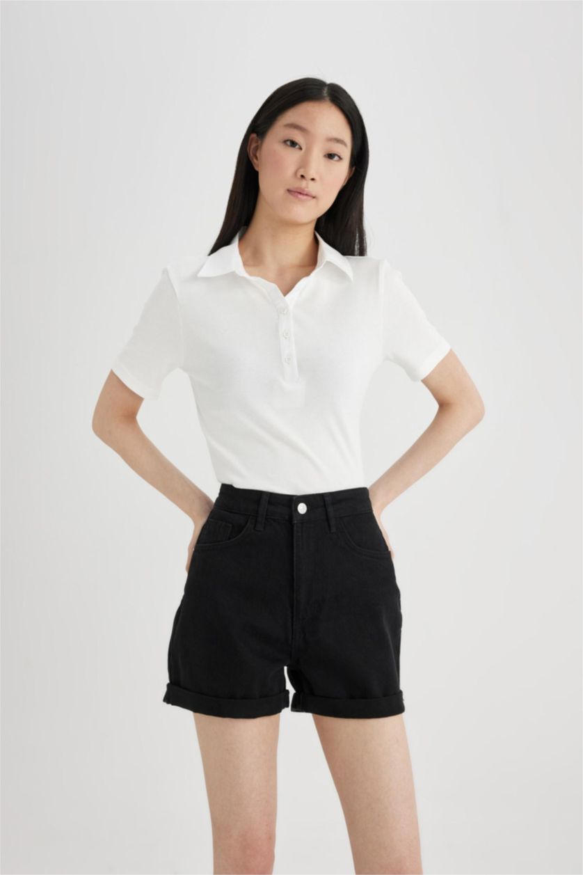 WOMAN Black Mom Fit Denim High waist Shorts