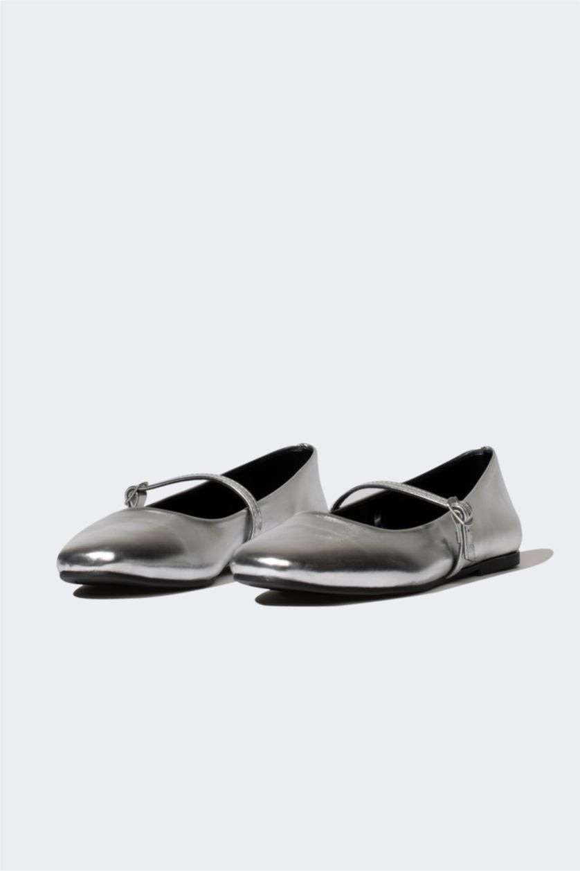 FEMME Gris Ballerines en Simili-Cuir à semelles plates pour Femme