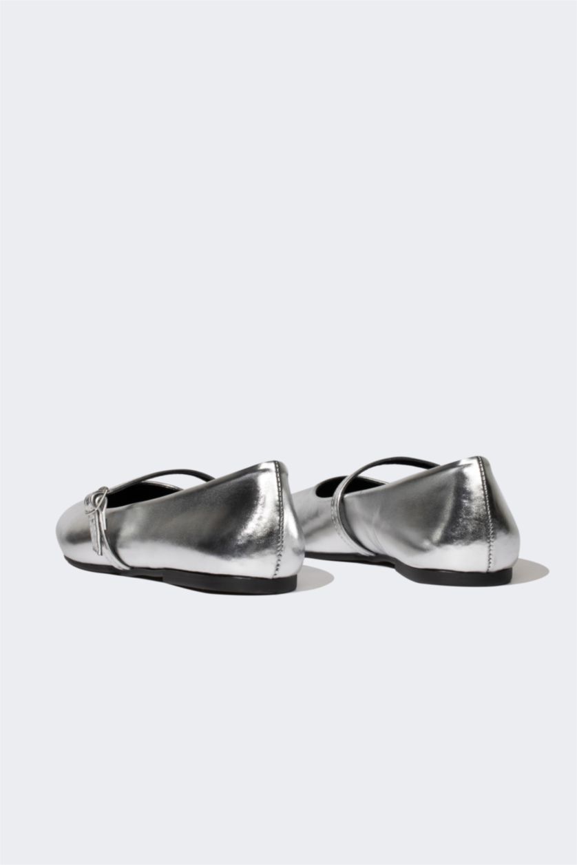 FEMME Gris Ballerines en Simili-Cuir à semelles plates pour Femme