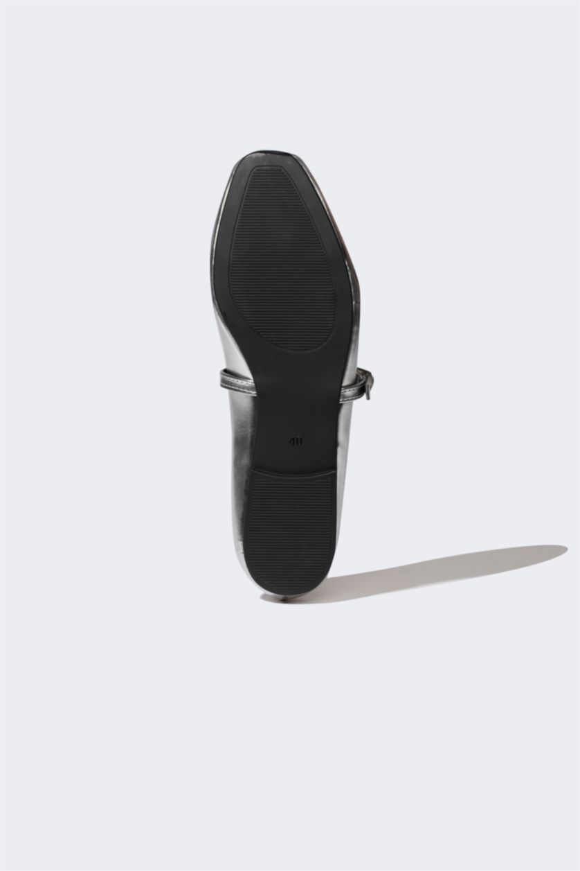 FEMME Gris Ballerines en Simili-Cuir à semelles plates pour Femme